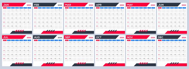 Vector new year 2019 calendar.