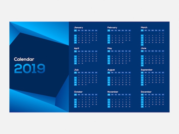 Vettore calendario del nuovo anno 2019.