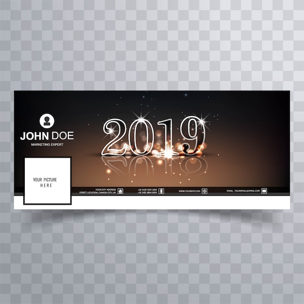 Nuovo anno 2019 celebrazione facebook cover banner template design