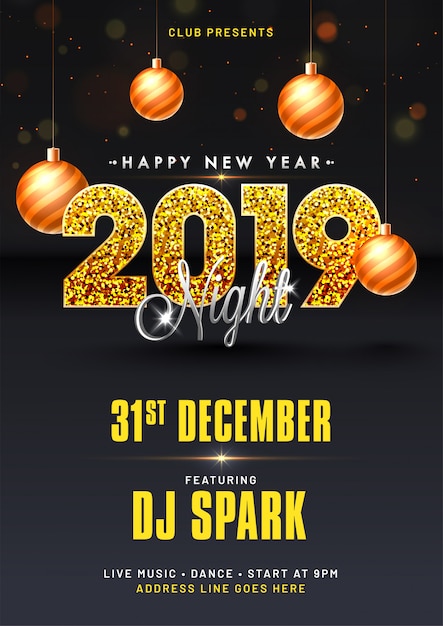 Vector new year 2019 party concept.