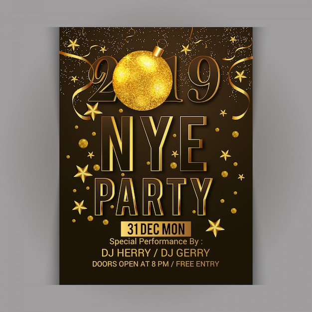 Vettore new year 2019 party flyer