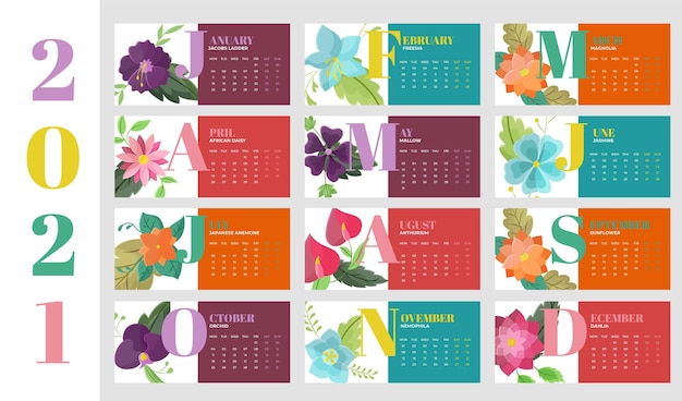 Vector new year 2021 calendar in flat design