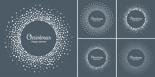 Vector new year 2021 card backgrounds set snow flake circle frames  christmas snowflake dotted frame