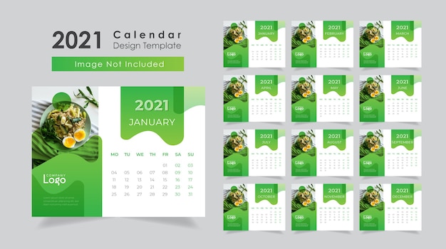 Vector new year 2021 desk calendar design for restaurant