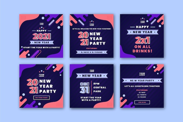 Vector new year 2021 instagram post collection