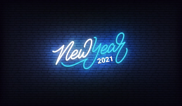 New Year 2021 neon sign. New Year holiday lettering   design.