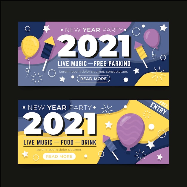 New year 2021 party banners in flat design