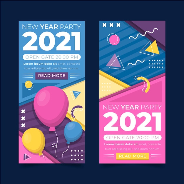 New year 2021 party banners in flat design