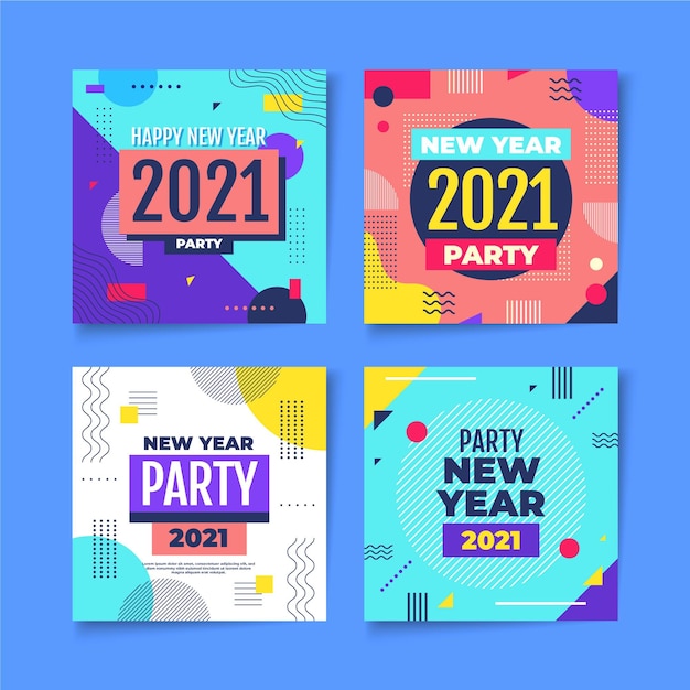 New year 2021 party instagram posts set