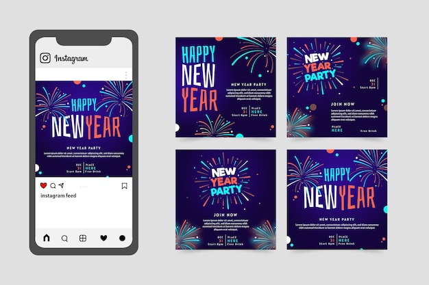 Vector new year 2021 party instagram posts set