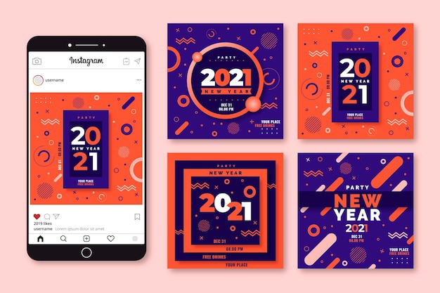 Vettore post di instagram per feste di capodanno 2021