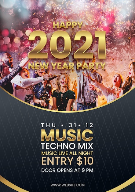 Шаблон плаката вечеринки новый год 2021