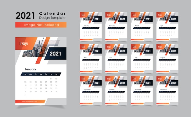 Vettore nuovo anno 2021 calendario da parete design