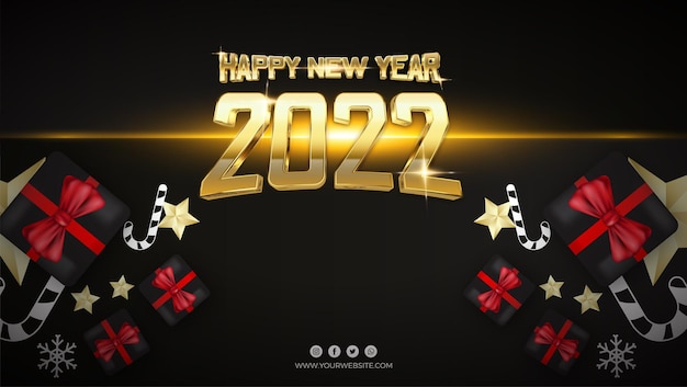 Modello di banner di capodanno 2022 con decorazioni festive per natale vettore premium