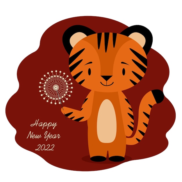 Vector new year 2022 celebration card with tiger and sparkler