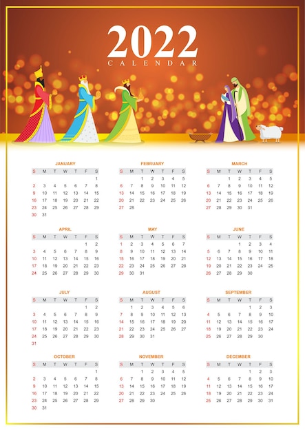 New year 2022 christian calendar in modern style