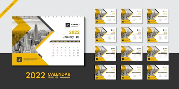 カラフルな抽象的な形で新年2022年卓上カレンダーまたは壁掛けカレンダーテンプレートデザイン