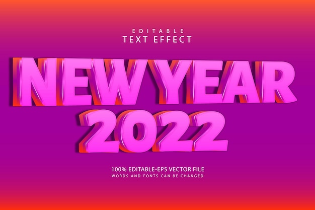 Новый год 2022 редактируемый текстовый эффект трехмерное тиснение в современном стиле