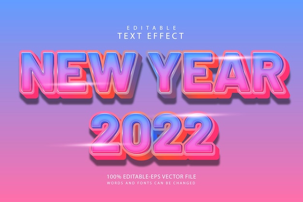 Новый год 2022 редактируемый текстовый эффект трехмерное тиснение в современном стиле