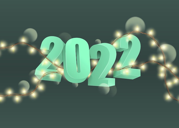 New Year 2022. Festive banner with levitating number and garland