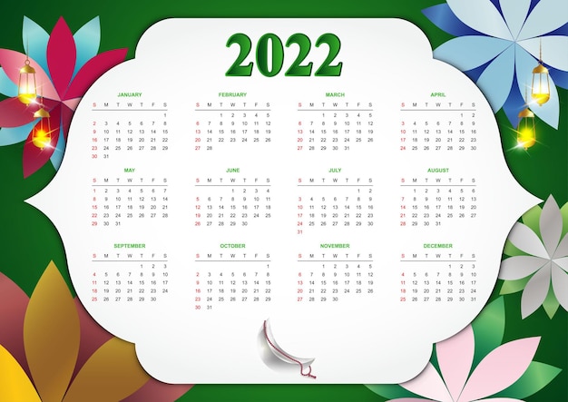 Vettore calendario islamico del nuovo anno 2022 in stile moderno