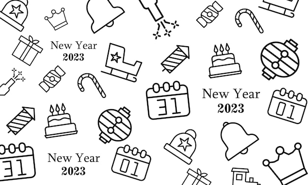 ソーシャル メディア デザインのベクトルの新年 2023年黒線色の抽象的な背景