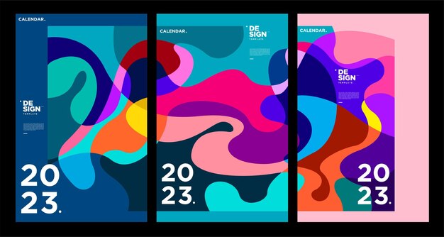 New year 2023 calendar design template with geometric colorful abstract Vector calendar design