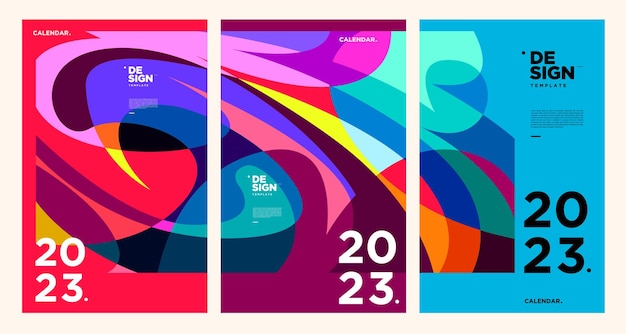 幾何学的なカラフルな抽象的なベクトル カレンダー デザインと新年 2023年カレンダー デザイン テンプレート
