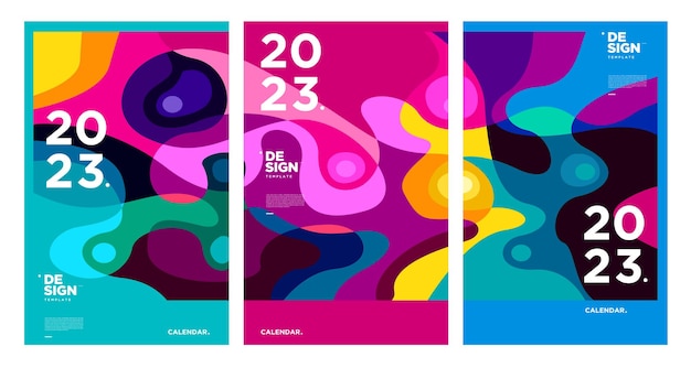 New year 2023 calendar design template with geometric colorful abstract Vector calendar design