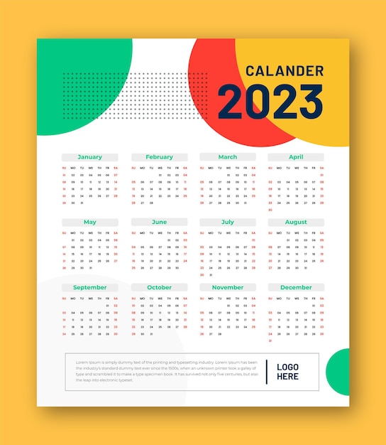 Modello di progettazione del calendario del nuovo anno 2023