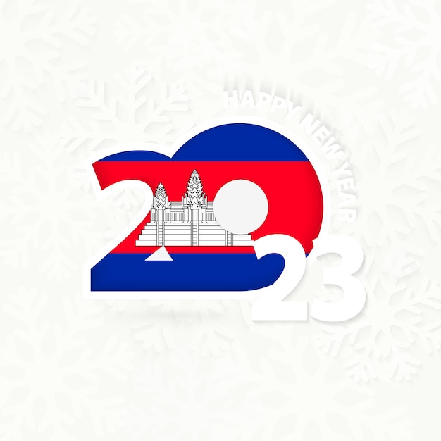 New Year 2023 for Cambodia on snowflake background