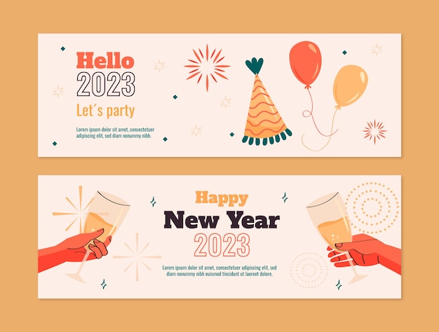 new year 2023 celebration horizontal banners set