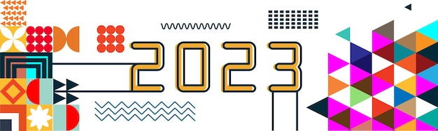 レトロなスタイルのモダンな抽象的な幾何学的なデザインと背景を持つ 2023 年の新年のカバー。新年