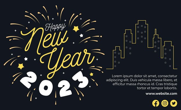 new year 2023 fireworks background in flat design