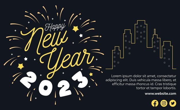 New Year 2023 fireworks background in flat design