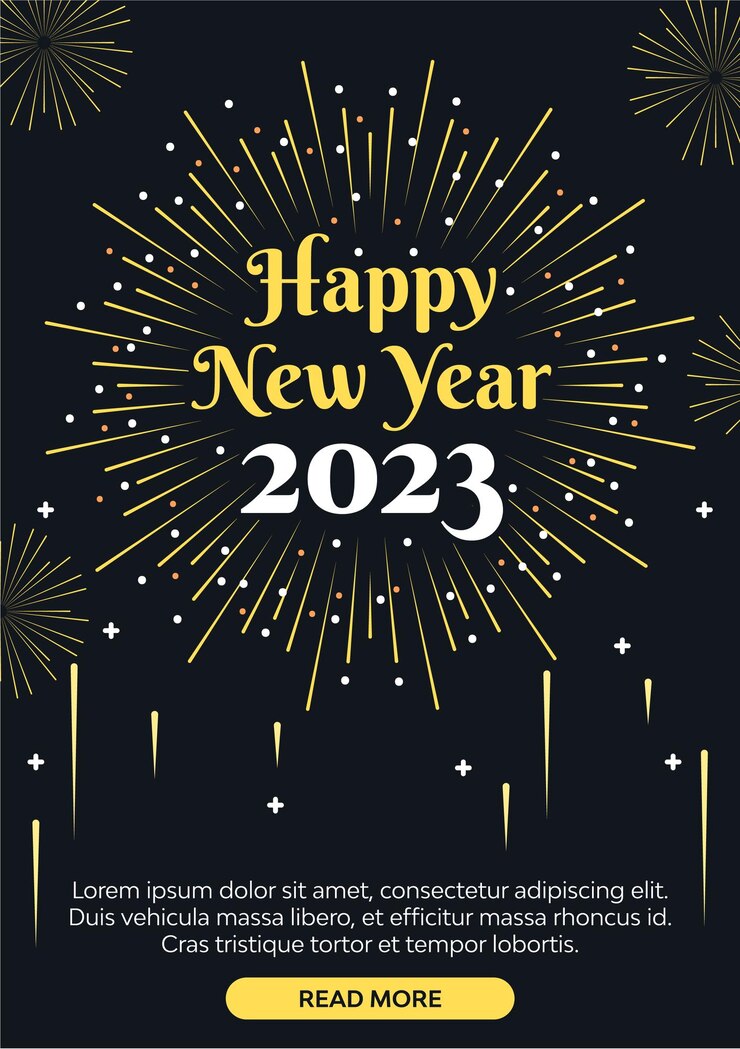フラットデザインの新年2023年花火の背景