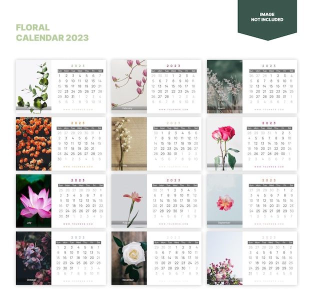 Modello di calendario dei fiori del nuovo anno 2023