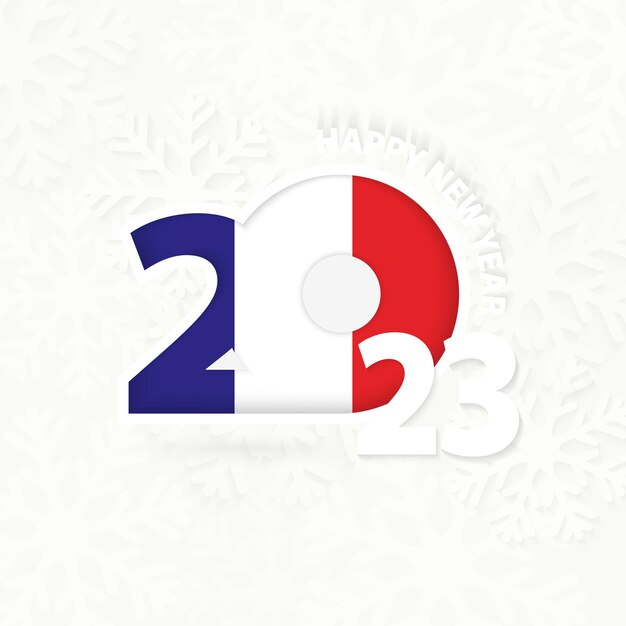 New Year 2023 for France on snowflake background