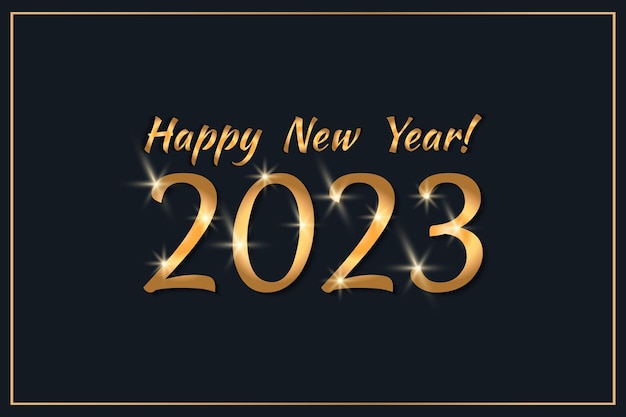 新年 2023年グリーティング カード 2023年ゴールデン新年サインオン暗い背景 明けましておめでとう 2023 年のベクトル イラスト