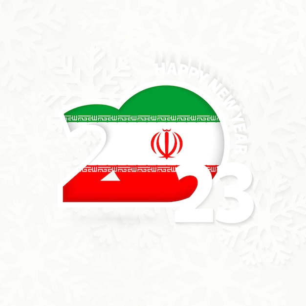 New Year 2023 for Iran on snowflake background