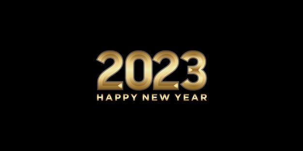 Дизайн логотипа нового года 2023 в золотом цвете