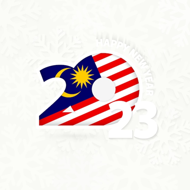 Vector new year 2023 for malaysia on snowflake background