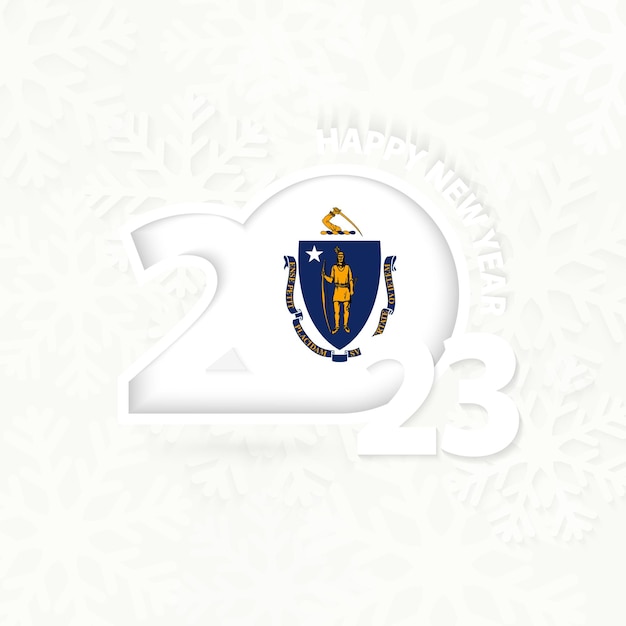 New Year 2023 for Massachusetts on snowflake background