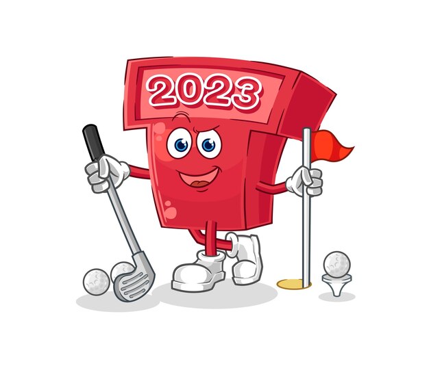 Vector new year 2023 playing golf vector cartoon character
