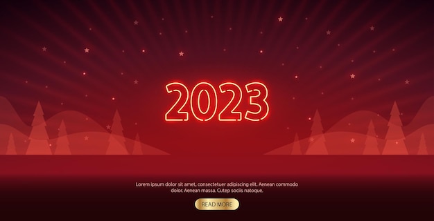 Modello di sito web al neon rosso per il nuovo anno 2023