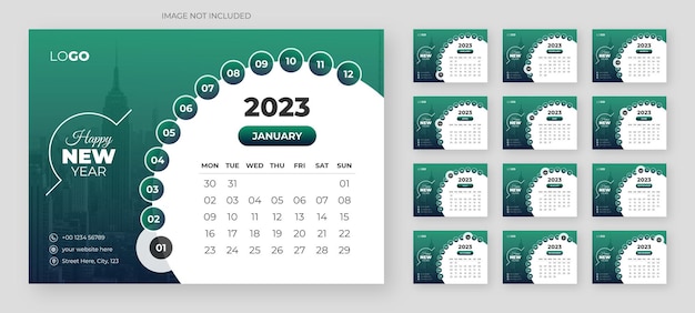 Nuovo anno 2023 semplice modello di calendario da tavolo arrotondato