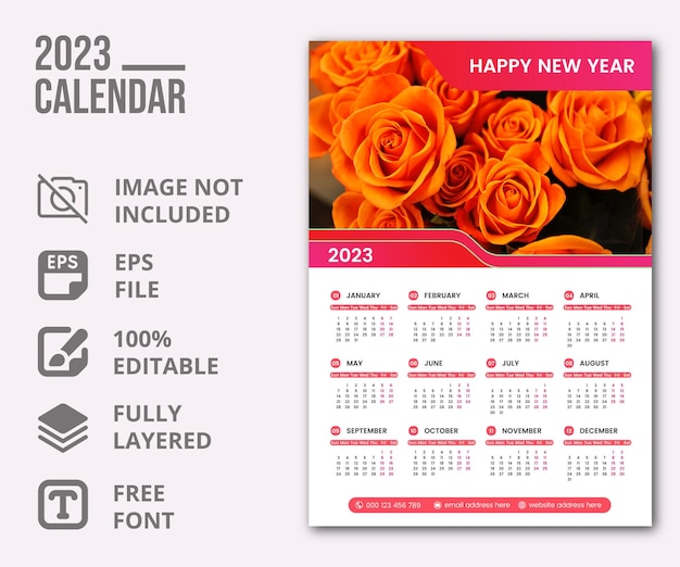 New year 2023 single page calendar design templates