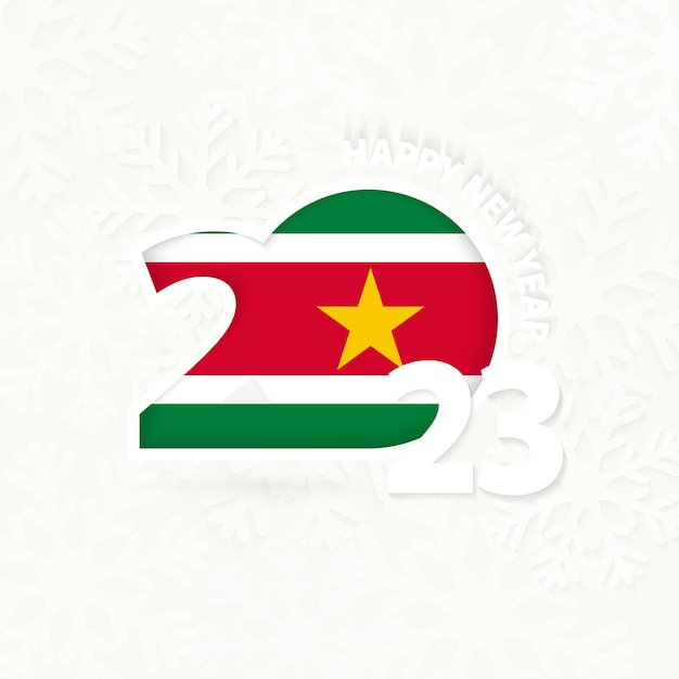 New Year 2023 for Suriname on snowflake background