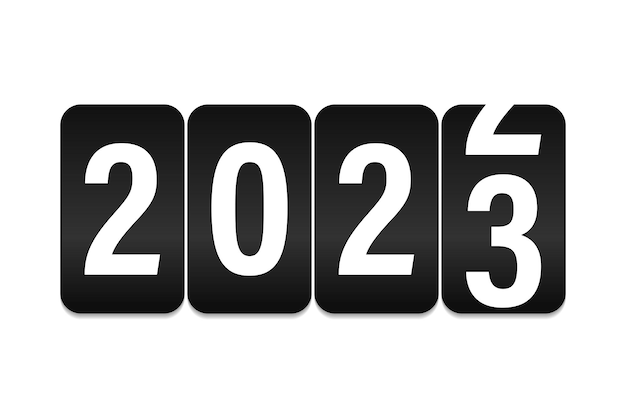 Nuovo anno 2023. illustrazione vettoriale con un contatore su sfondo bianco