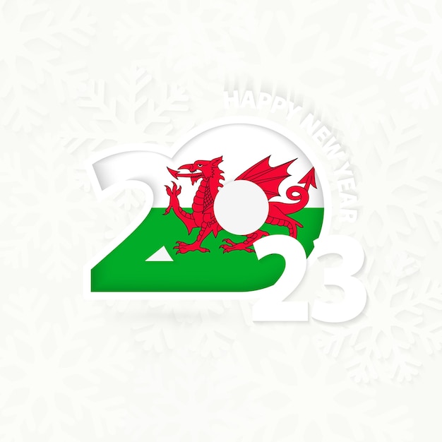 New Year 2023 for Wales on snowflake background
